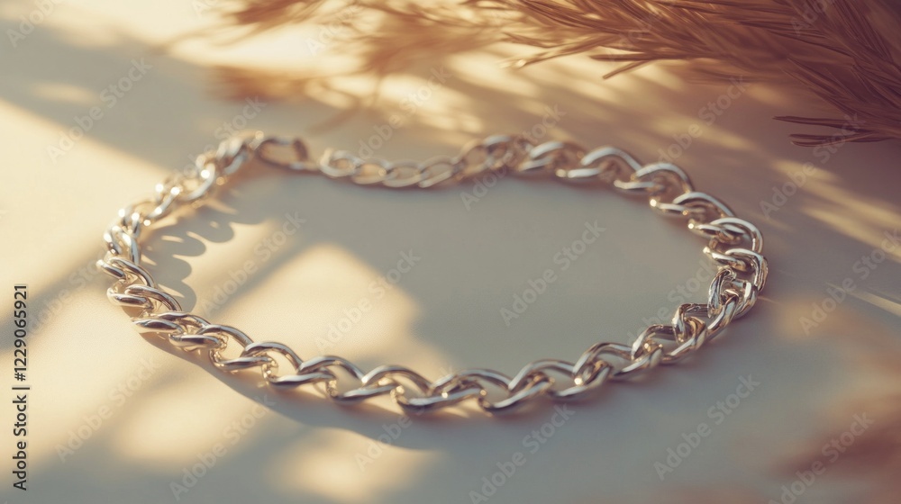 Elegant silver chain bracelet on light surface with soft natural lighting