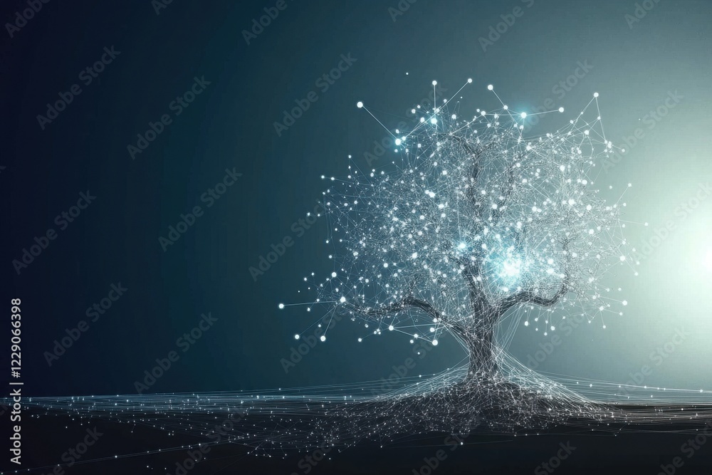 Fototapeta premium Futuristic glowing tree with digital network connections design for innovation theme