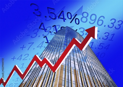 Symbol photo, office property, financial economy, stock markets, rise, upswing, banks, money flows, money gain, euro policy, inflation, stagnation, capital market, currency, ECB, euro, euro upswing, interest rates, company foundations, European Community, global economy, Germany, Europe