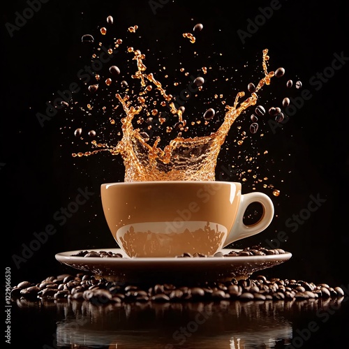 Coffee Splashing Into A Cup With Beans photo