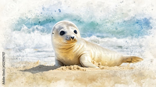 Adorable Watercolor Painting of a Baby Seal Pup