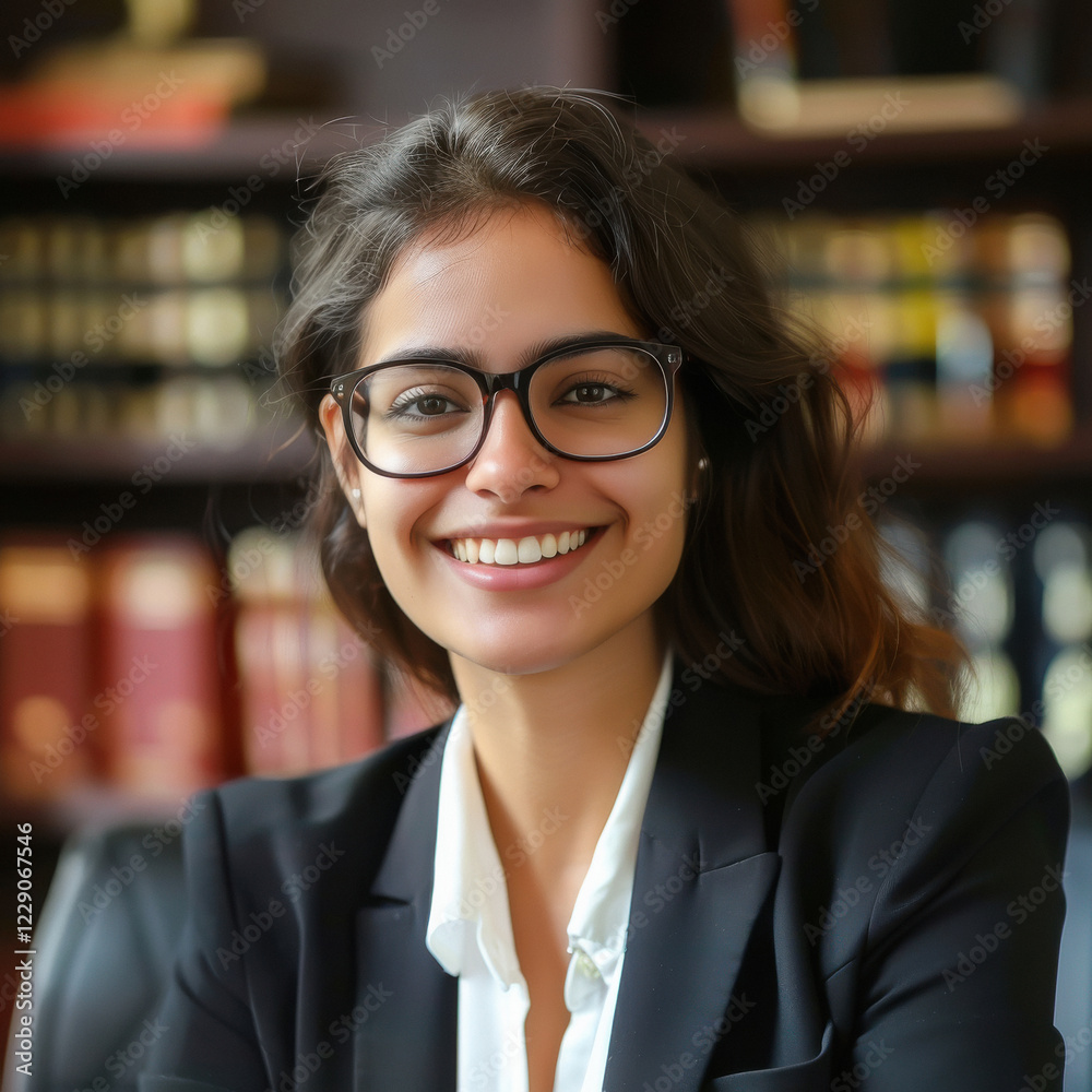 indian female lawyer standing at library indian female lawyer standing at library