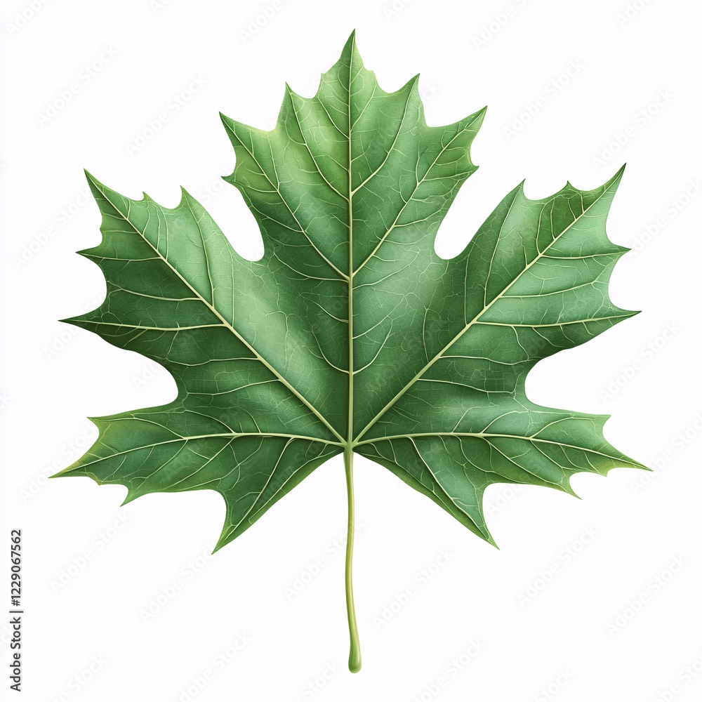 Fototapeta premium A Single Green Maple Leaf Isolated on White
