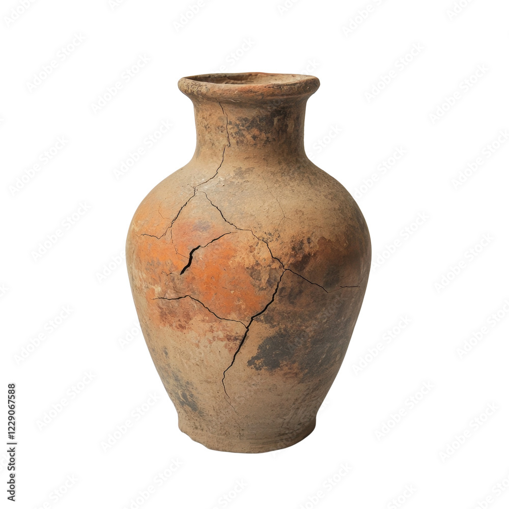 Ancient Clay Pot with Cracks and Marks from Historical Era Ancient Clay Pot with Cracks and Marks from Historical Era