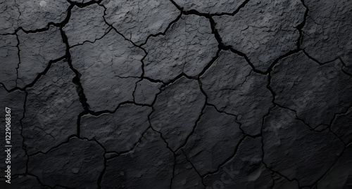 Monochrome cracked stone texture – Rough dark gray stone, deep cracks, subtle light reflections photo