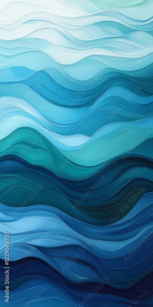 Abstract artwork depicting ocean waves in various shades of blue and teal, evoking a sense of tranquility. Abstract artwork depicting ocean waves in various shades of blue and teal, evoking a sense of tranquility.