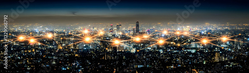 Wallpaper Mural Night city network, aerial view, glowing Torontodigital.ca