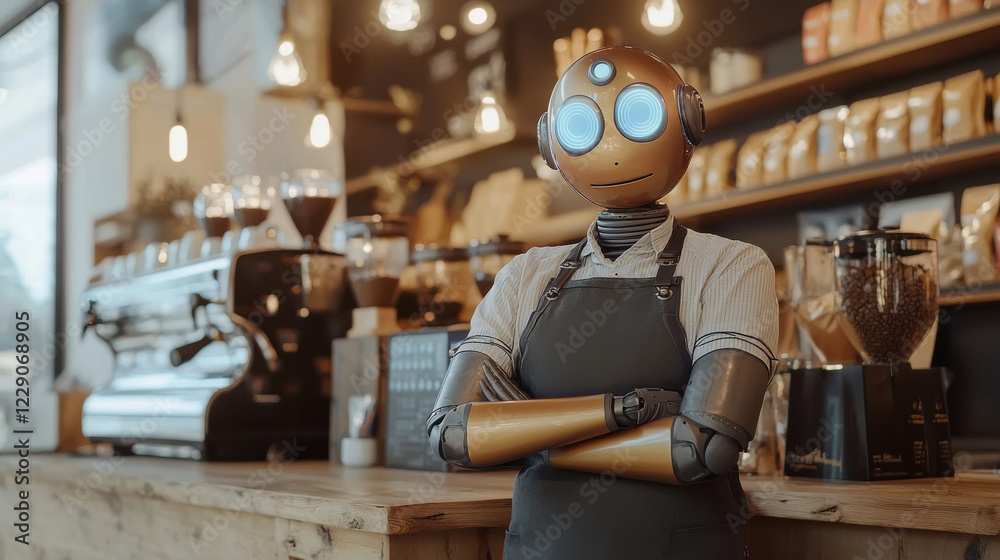 robot standing in the restaurant robot standing in the restaurant
