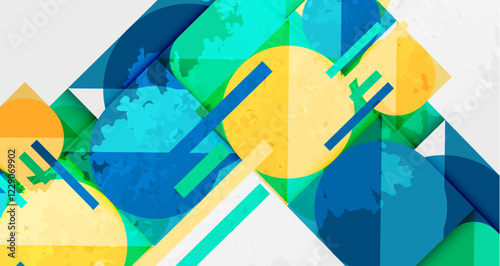 Squares, circles and triangles and grainy noisy texture. Vector Illustration For Wallpaper, Banner, Background, Card, Book Illustration, landing page