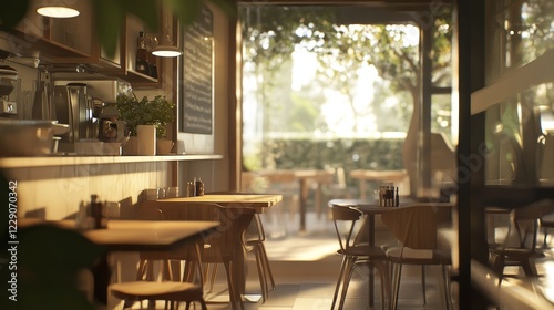 Inviting restaurant scene through a glass window, creating a warm and comforting atmosphere photo