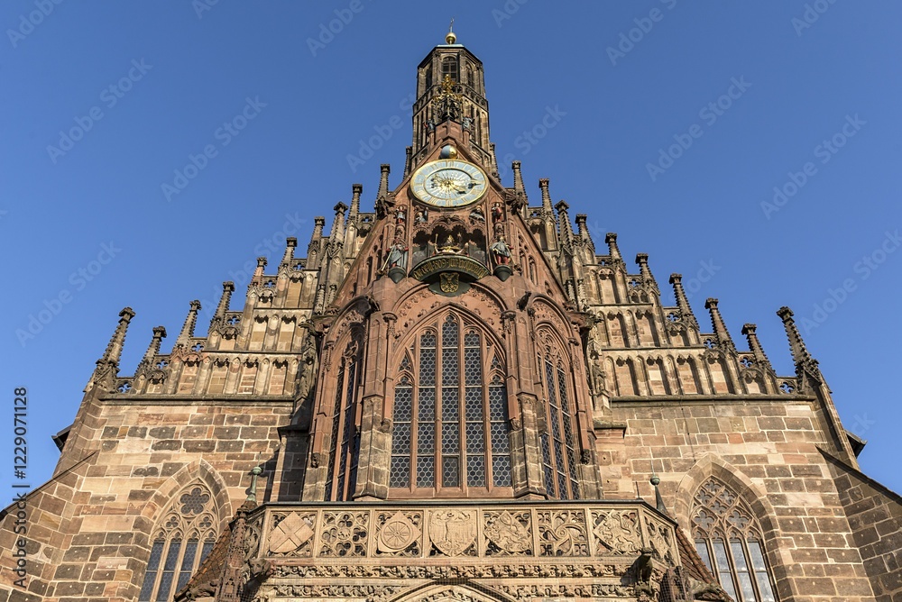 Obraz premium Tower clock, Frauenkirche, chime, Nuremberg, Middle Franconia, Bavaria, Germany, Europe