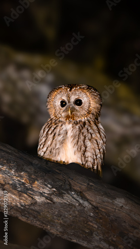 Small Tawny Owl perched on a branch