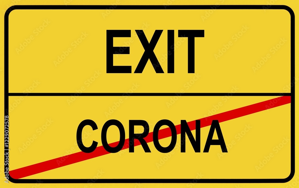 Fototapeta premium PHOTOMONTAGE, symbol image Exit, strategy because of coronavirus, Sars-CoV-2, Covid-19, Germany, Europe