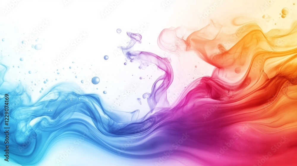 Fototapeta premium Colorful swirls of liquid abstractly flow across a bright background, creating a dynamic and vibrant visual effect, perfect for artistic and design purposes.