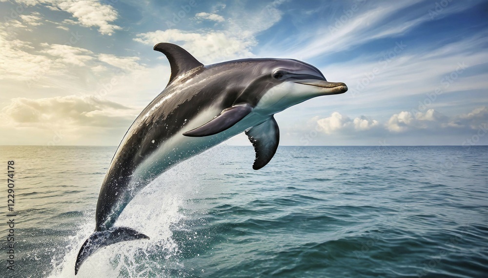 Obraz premium AI generated, A dolphin (Delphinidae) (Delphinus delphis), Dolphin, sideways