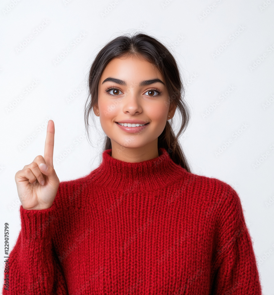 young beautiful woman pointing with finger on white background young beautiful woman pointing with finger on white background