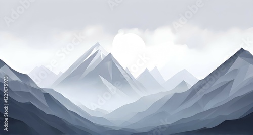 Wallpaper Mural Abstract mountain range made of clean, geometric shapes with varying tones of grey and white, AI generated Torontodigital.ca