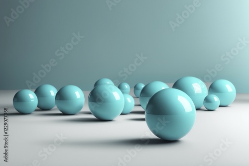 Collection of turquoise spheres grouped together on a soft gradient background, emphasizing a minimalist geometric design, AI generated