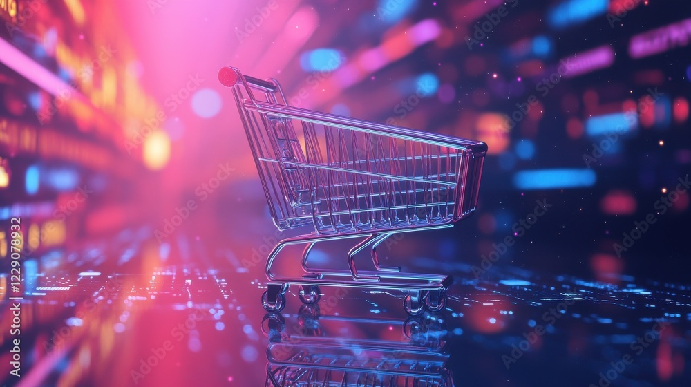 A shopping cart icon on a clean digital background, the concept of online shopping.