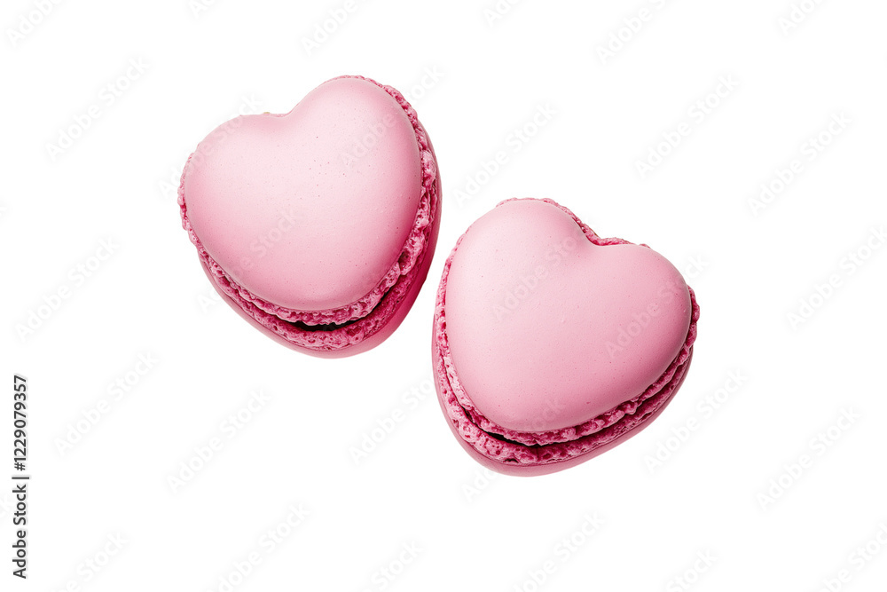 Two pink heart shaped macarons isolated on transparent background Generative Ai. Two pink heart shaped macarons isolated on transparent background Generative Ai.