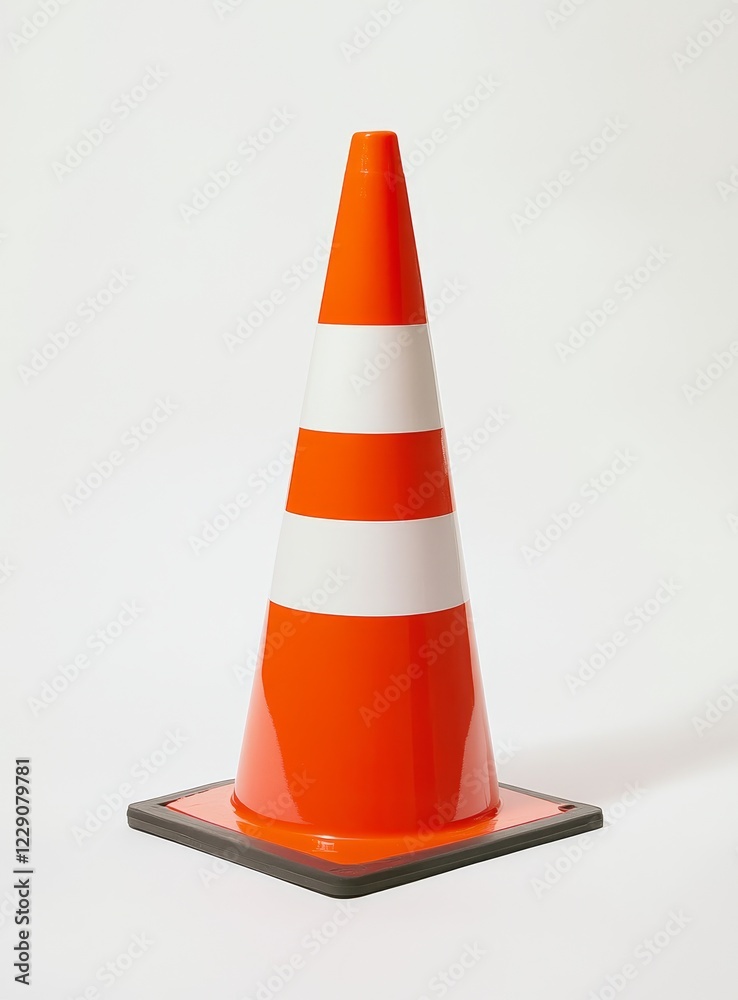 Orange traffic cone with white stripes on a white background. Orange traffic cone with white stripes on a white background.
