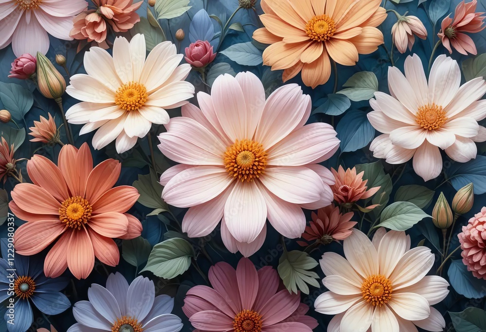 A digital art piece with colorful flowers painted in a seamless loop A digital art piece with colorful flowers painted in a seamless loop
