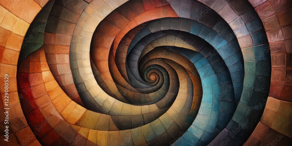 Fototapeta premium A captivating abstract spiral pattern featuring vibrant colors and textures, creating a stunning optical illusion in a modern art style.