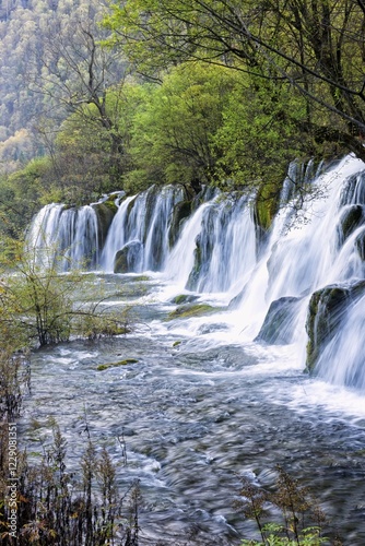 Arrow Bamboo lake waterfalls, Jiuzhaigou National Park, Sichuan Province, China, Asia