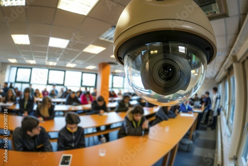Obraz na płótnie A surveillance camera, CCTV, in a classroom, school building, AI generated, AI generated, AI generated w salonie