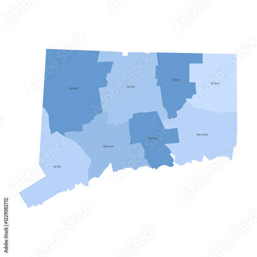 Connecticut, CT - detailed political map of US state. Administrative map divided into counties. Blue map with county name labels. Vector illustration