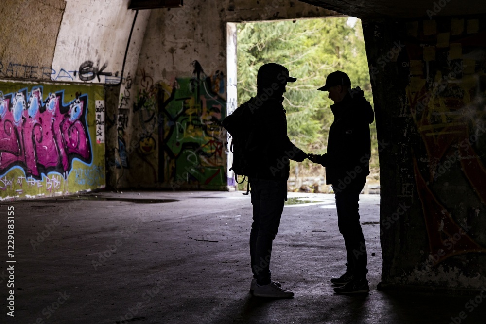Symbolic image, drug deal, dark secret in a bunker, Ostallgäu Bavaria