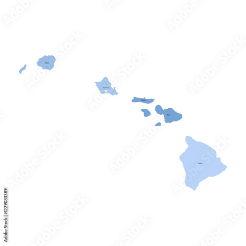 Hawaii, HI - detailed political map of US state. Administrative map divided into counties. Blue map with county name labels. Vector illustration