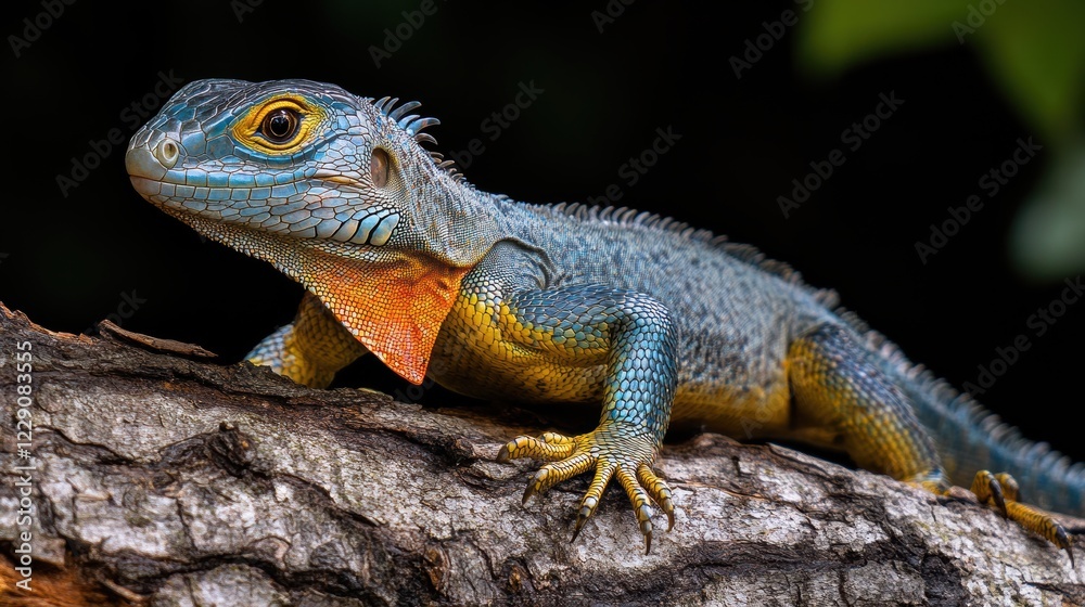 Close-up of an Iguana with Vibrant Orange Throat Close-up of an Iguana with Vibrant Orange Throat