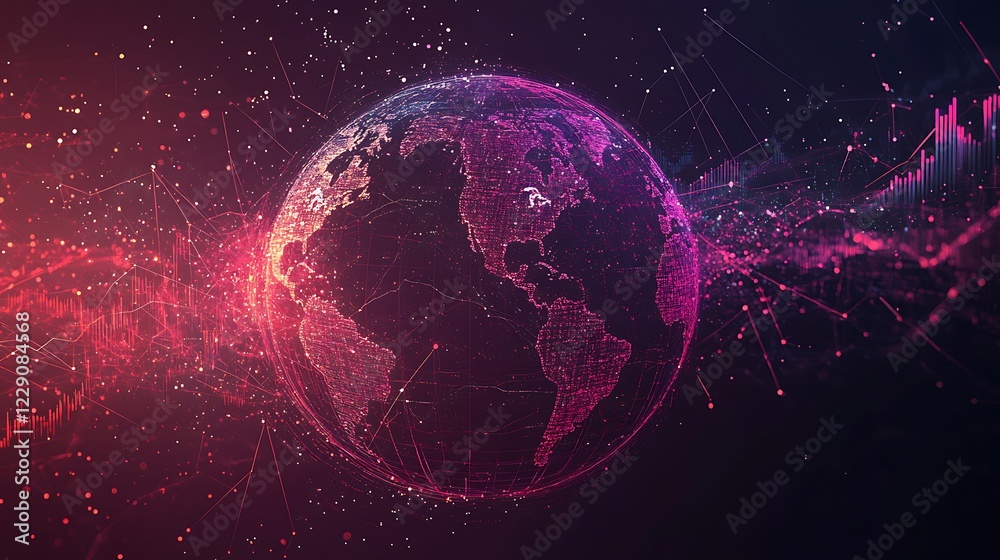 Obraz premium Digital Earth with Global Connectivity and Data Visualization