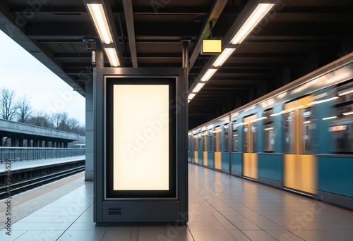 Mockup Vertical Ad Poster sign display on Metro station