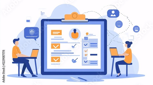 a clipboard and checklist for an online employment contract, featuring clear checkboxes for task completion in a minimalist design.