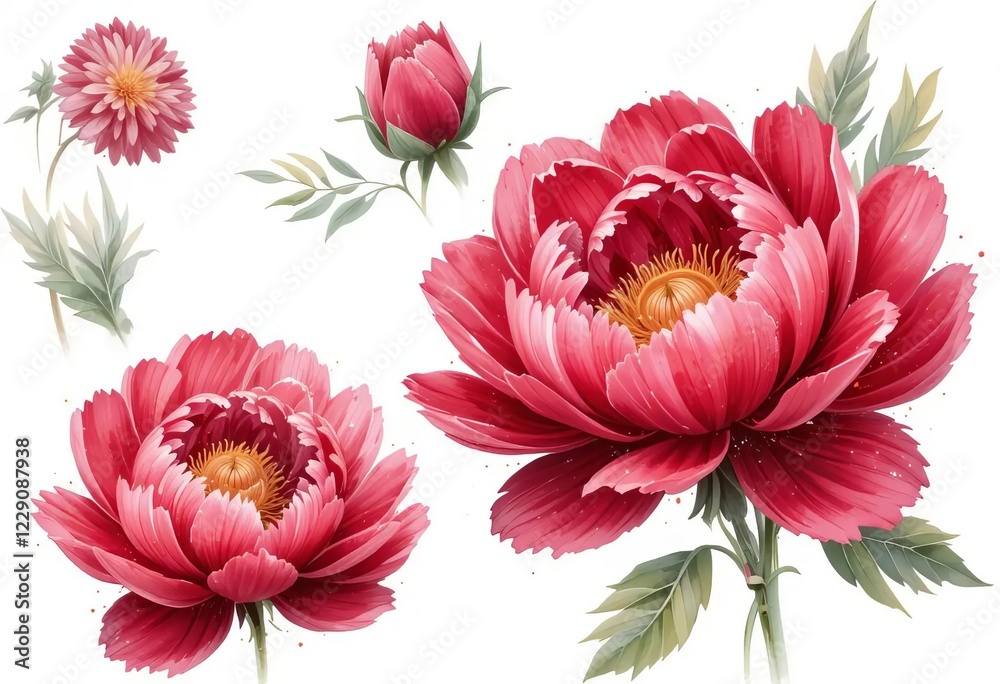 Obraz premium A watercolor illustration of a red peony flower against a white background