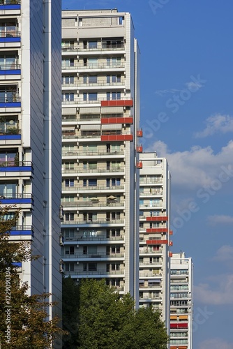 Prefabricated high-rise of the former GDR modernized, Berlin, Germany, Europe