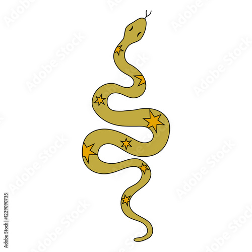 Wallpaper Mural Snake decorated with stars in doodle style. Snake hand drawn mystical. Vector illustration on a white background. Symbol of 2025 according to the Chinese calendar. Torontodigital.ca