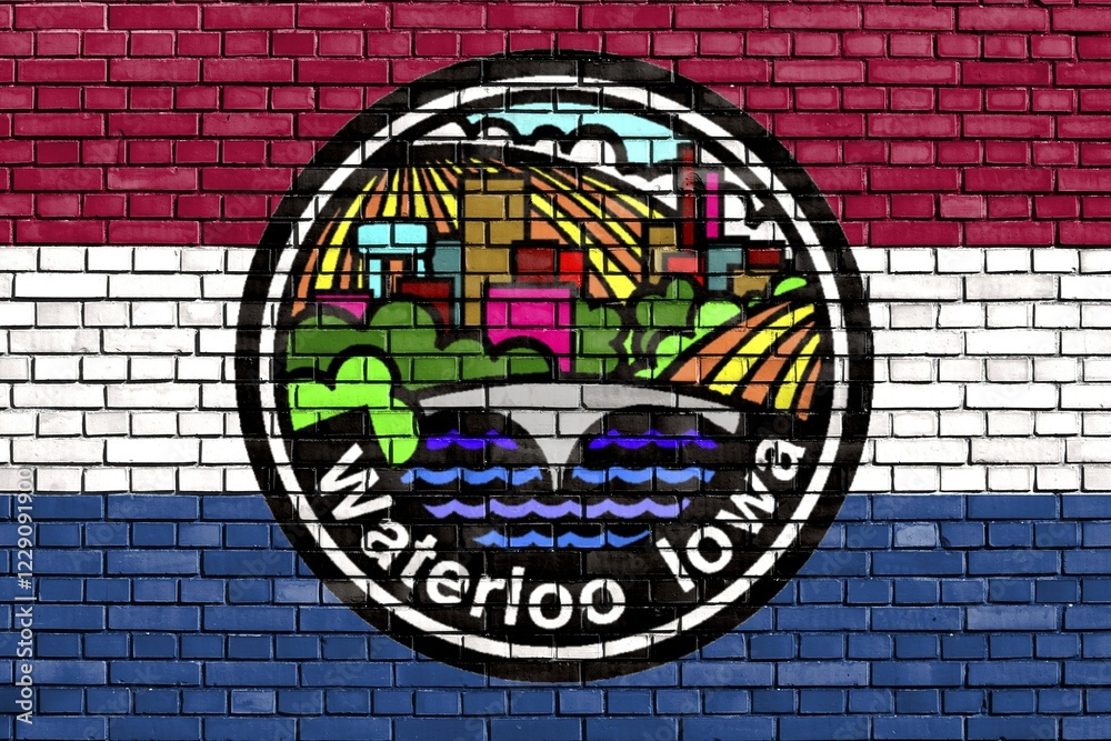 Flag of Waterloo, Iowa painted on brick wall Flag of Waterloo, Iowa painted on brick wall