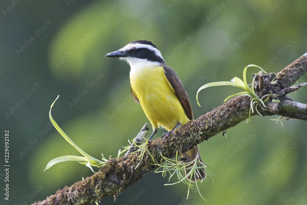 Naklejka premium Great Kiskadee (Pitangus sulfuratus) perched on a tree branch, Heredia Province, Costa Rica, Central America