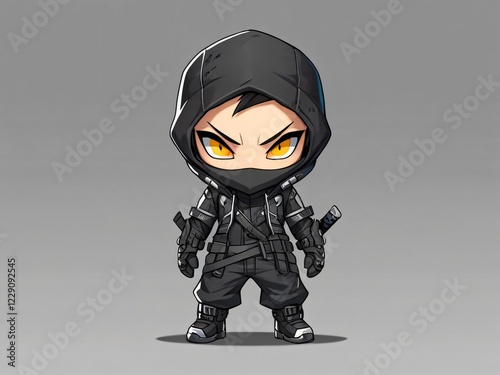 illustraction of techwear chibi human ninja robot mecha photo