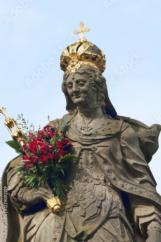 Statue of Empress Kunigunde with a bunch of roses, 1750, Untere Brücke bridge, Bamberg, Upper Franconia, Bavaria, Germany, Europe photo