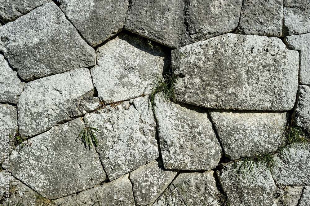 Background picture, structure, stone block wall at the Samnite theatre, Teatro Sannitico, Ancient Samnite place of worship, 2nd century B. C., Monte Saraceno, Pietrabbondante, Molise, Italy, Europe Background picture, structure, stone block wall at the Samnite theatre, Teatro Sannitico, Ancient Samnite place of worship, 2nd century B. C., Monte Saraceno, Pietrabbondante, Molise, Italy, Europe