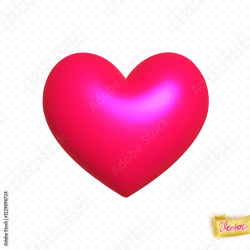 Red heart isolated on transparent background. Love symbol. Hig quality 3D vector holiday elements