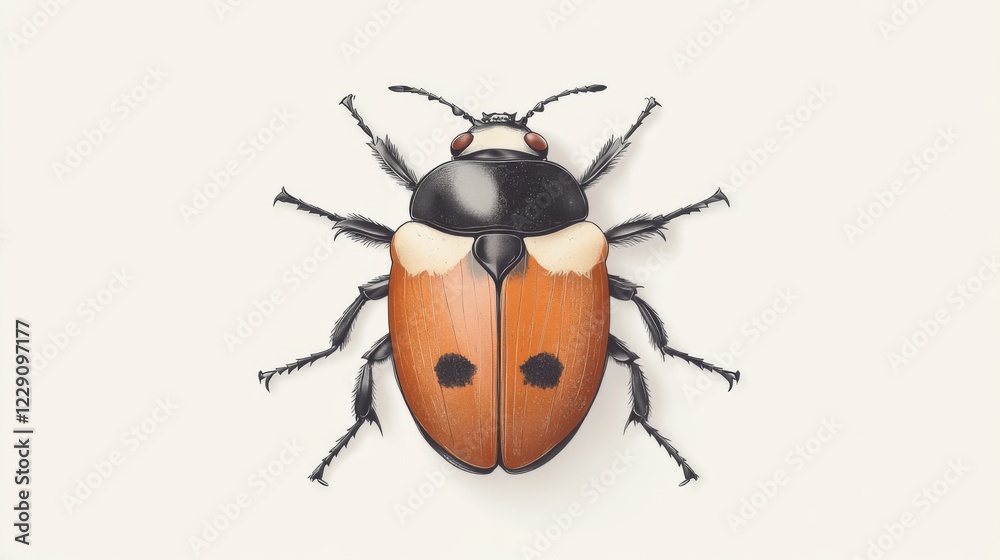 Fototapeta premium Detailed illustration of a red and black beetle isolated on white background.