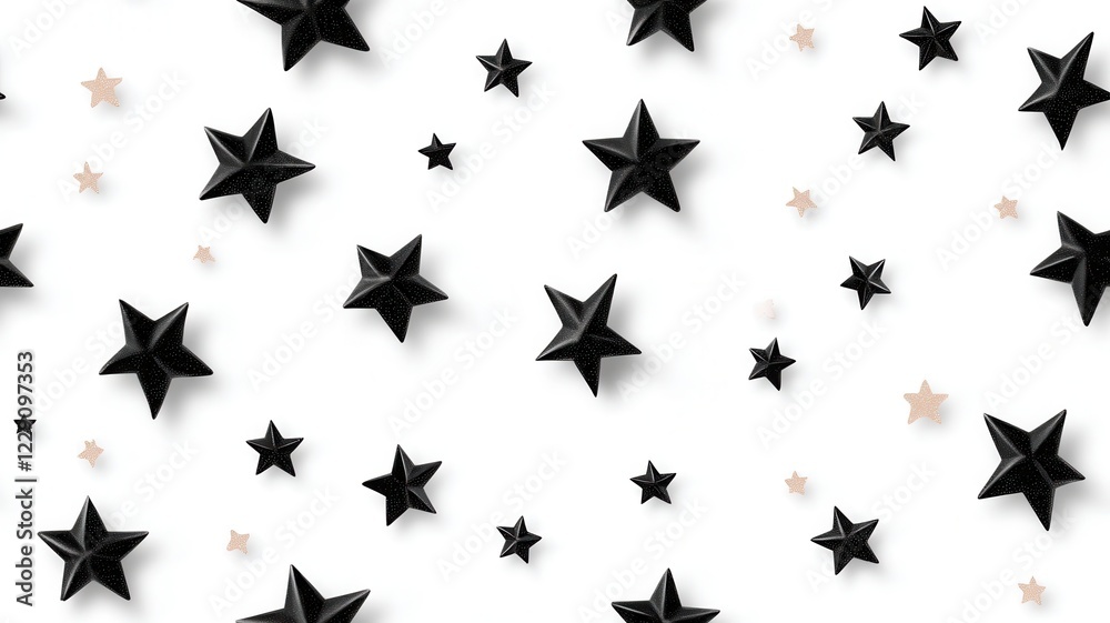 Elegant black stars pattern on a crisp white background, perfect for modern designs and creative projects. Elegant black stars pattern on a crisp white background, perfect for modern designs and creative projects.