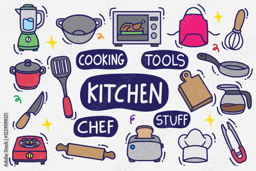 set of kitchen stuff with color good for background, wallpaper, sticker, element design, etc