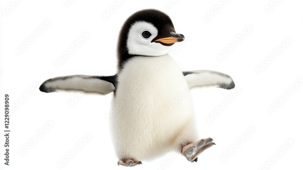 Fototapeta premium Adorable Baby Penguin Waddling with Fluffy Feathers and Happy Expression
