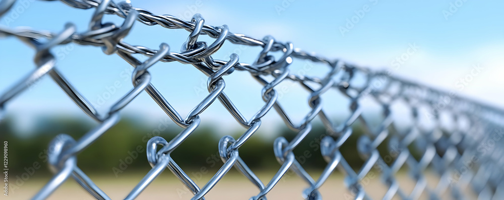 Fototapeta premium Chain-link fence, outdoors, blurred background